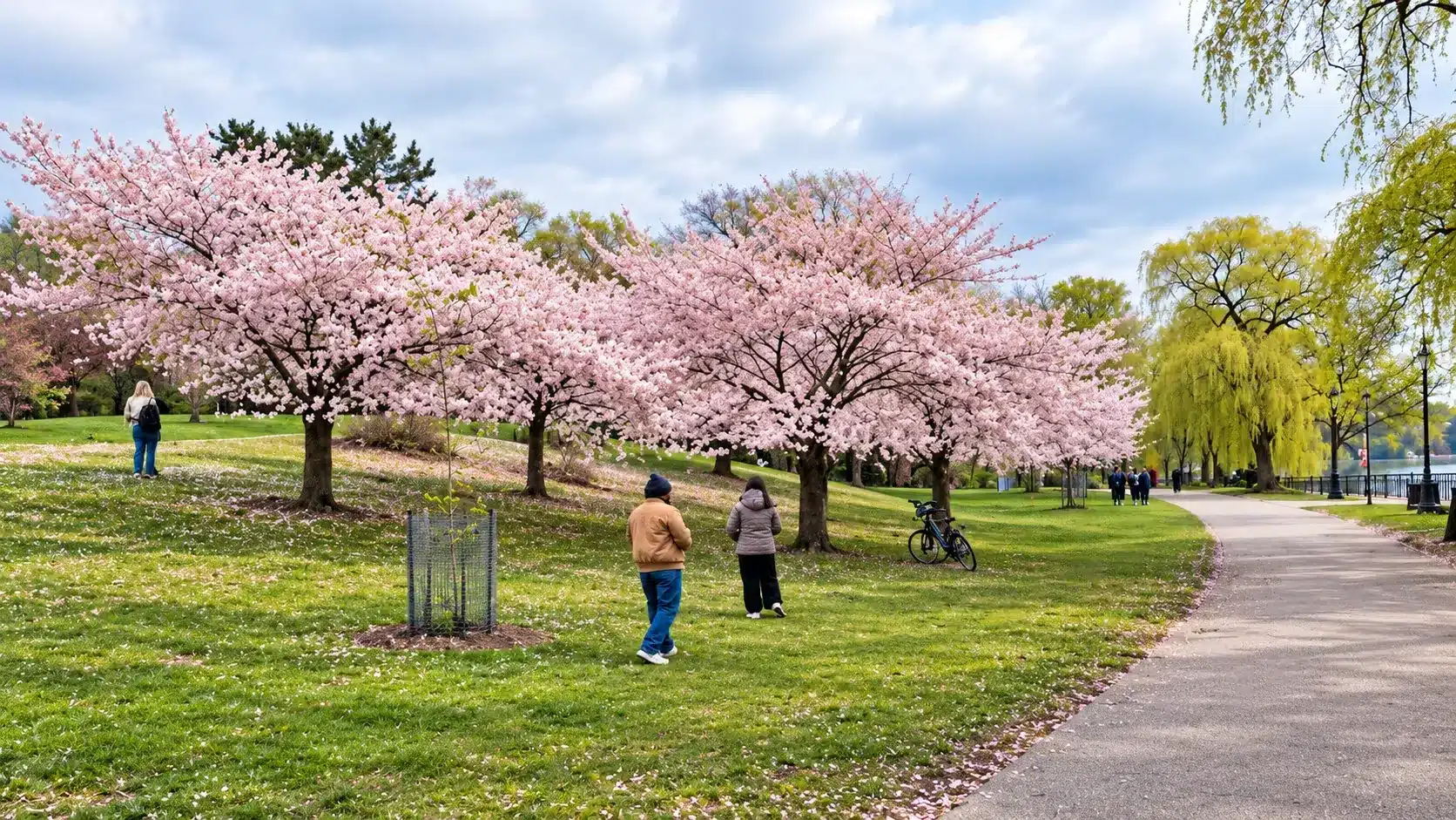 Cherry blossom trees in a city park