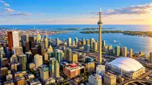 Aerial view of the Toronto skyline and CN Tower