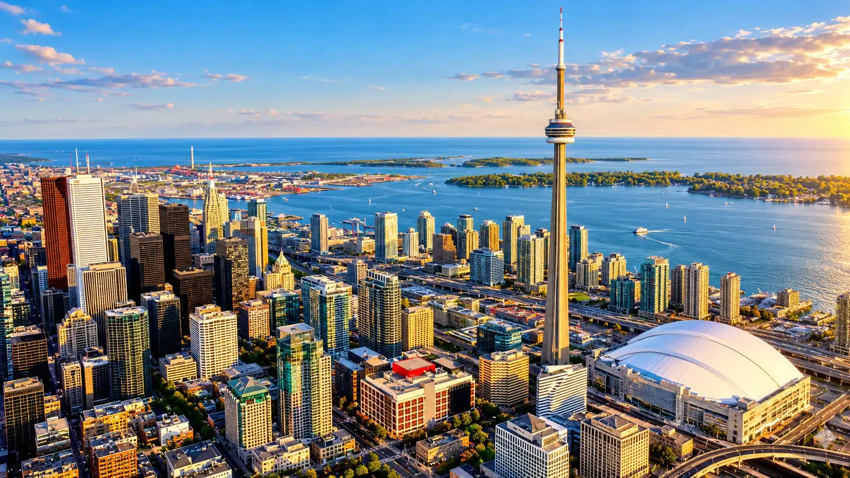 Aerial view of the Toronto skyline and CN Tower